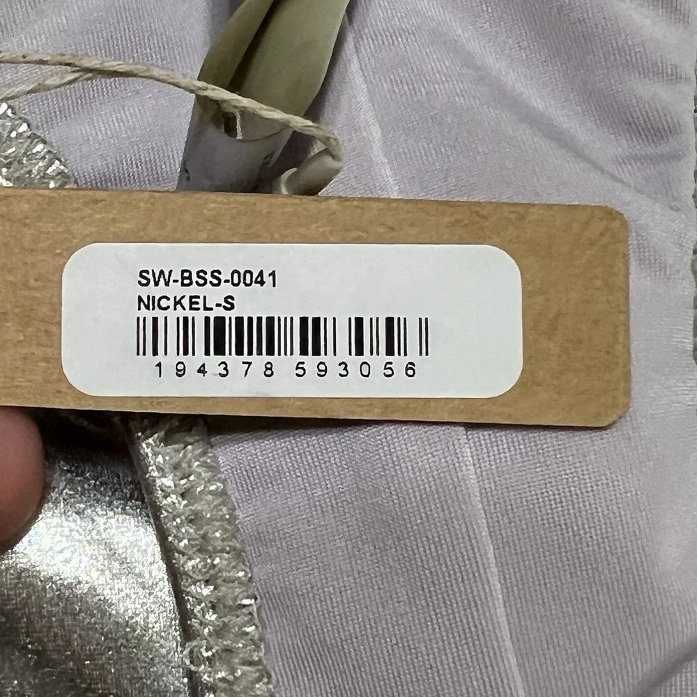 NEW! Skims Women Nickel Silver Metallic‎ Swim Cycle Body Suit Size Small
